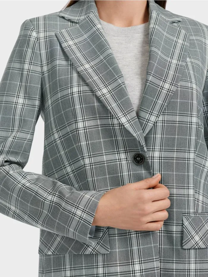 Blazer Damen Marc Cain Karierter Blazer Mit Pattentaschen Silver Grey