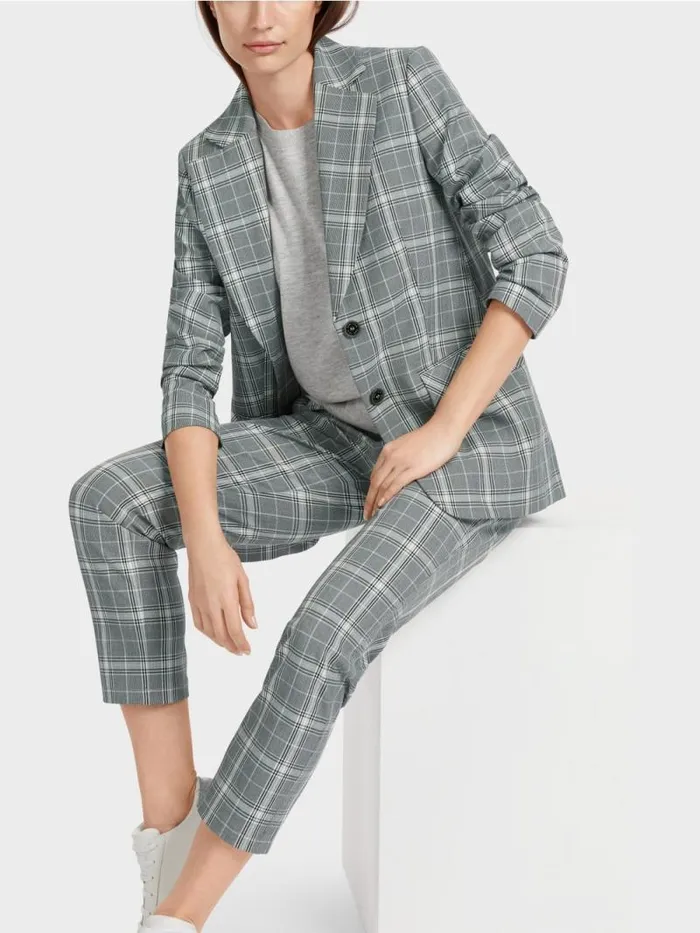 Blazer Damen Marc Cain Karierter Blazer Mit Pattentaschen Silver Grey