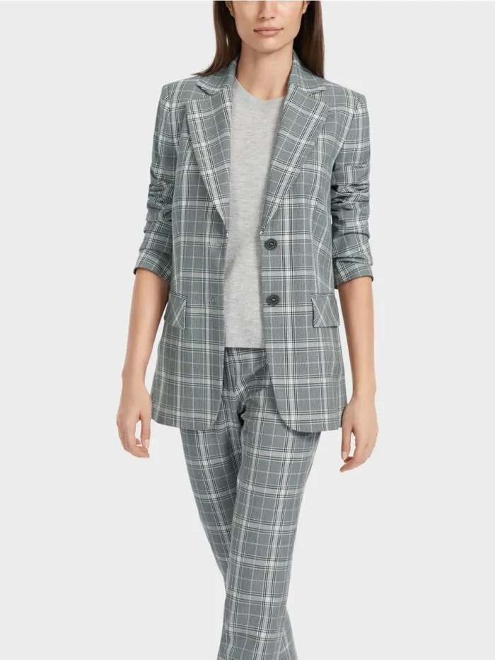 Blazer Damen Marc Cain Karierter Blazer Mit Pattentaschen Silver Grey