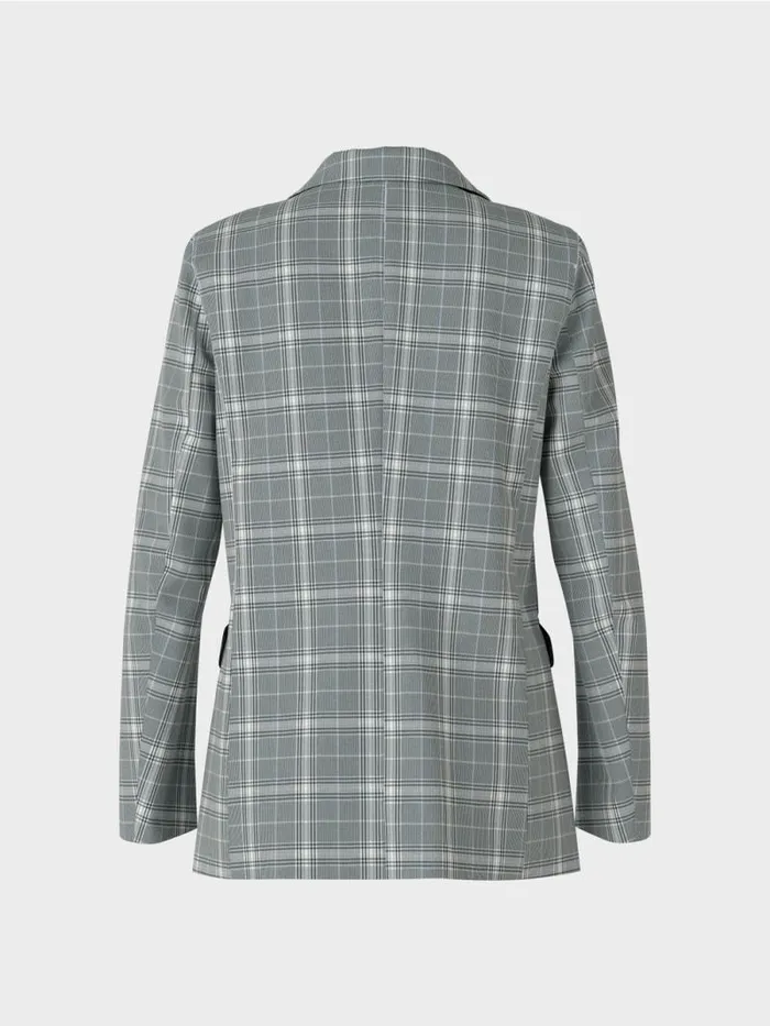 Blazer Damen Marc Cain Karierter Blazer Mit Pattentaschen Silver Grey
