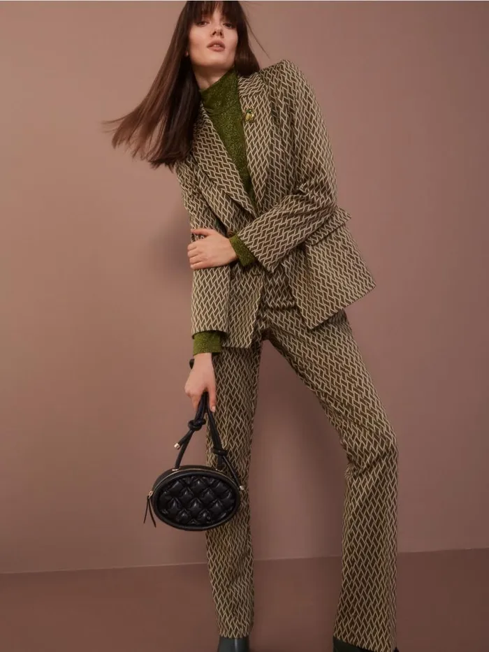 Blazer Damen Marc Cain Zweireihiger Blazer Mit Webdessin Orient Green