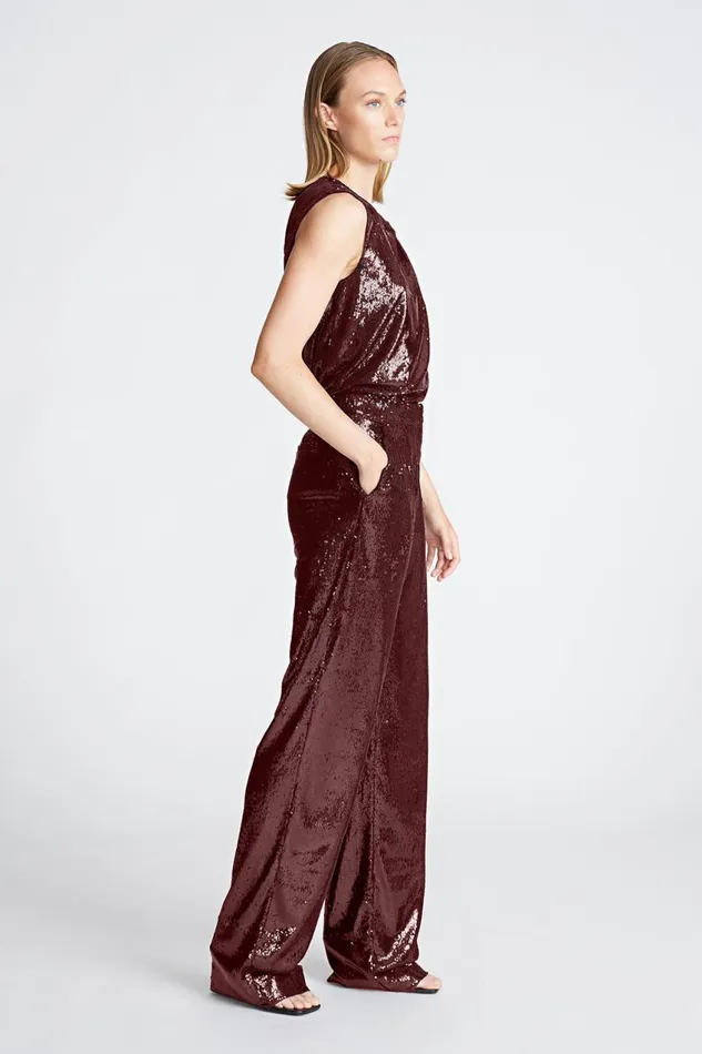 Bottoms Women Halston Kimberly Pant In Sequins Bordeaux