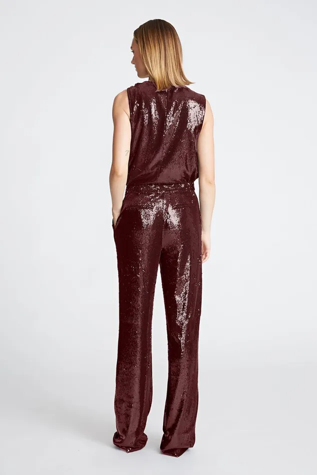 Bottoms Women Halston Kimberly Pant In Sequins Bordeaux Bottoms Women Halston Kimberly Pant In Sequins Bordeaux