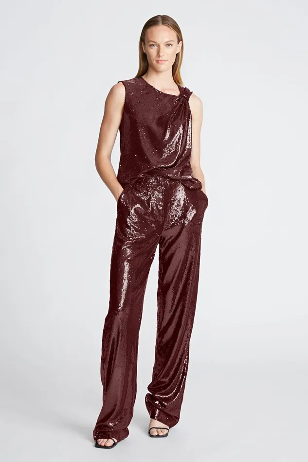 Bottoms Women Halston Kimberly Pant In Sequins Bordeaux Bottoms Women Halston Kimberly Pant In Sequins Bordeaux
