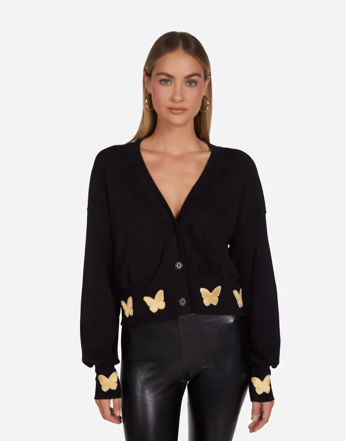 Camas Gold Butterfly Patches Black Women039s Lauren Moshi Sweaters and Knits