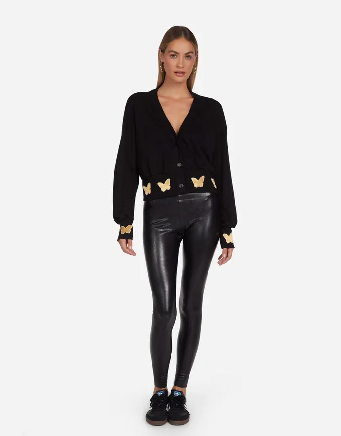 Camas Gold Butterfly Patches Black Women039s Lauren Moshi Sweaters and Knits