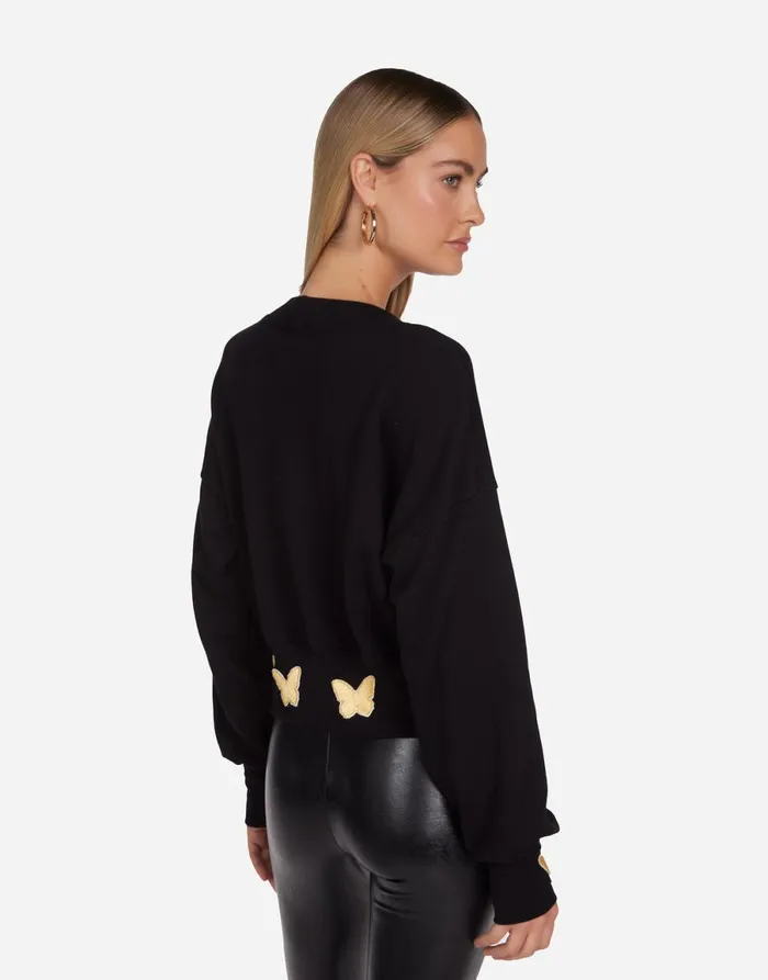 Camas Gold Butterfly Patches Black Women039s Lauren Moshi Sweaters and Knits