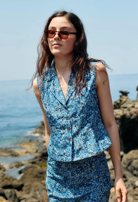 Ciao Lucia Sleeveless Tops Siboney Blue Printed Sleeveless Satin Top 8211 Women