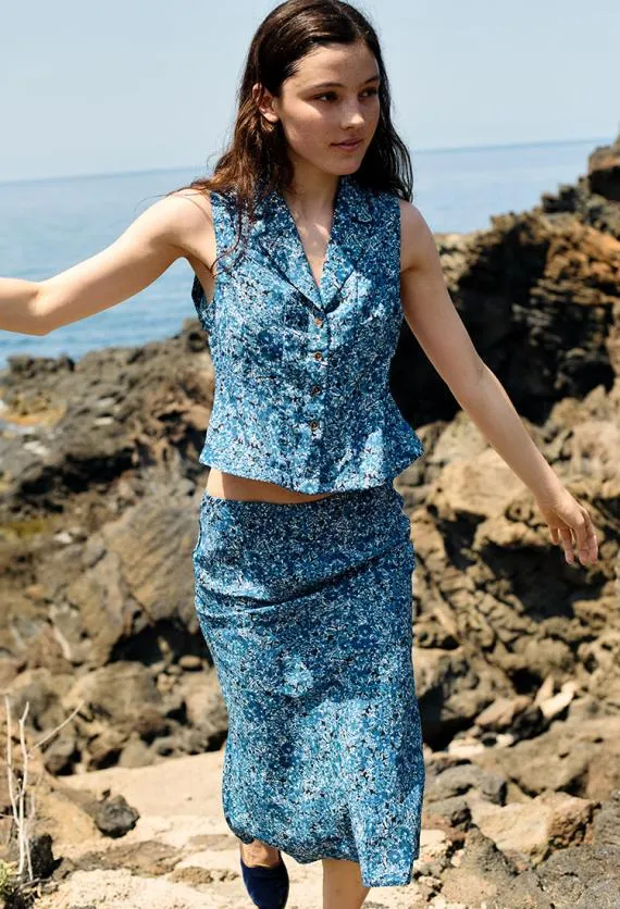 Ciao Lucia Sleeveless Tops Siboney Blue Printed Sleeveless Satin Top 8211 Women