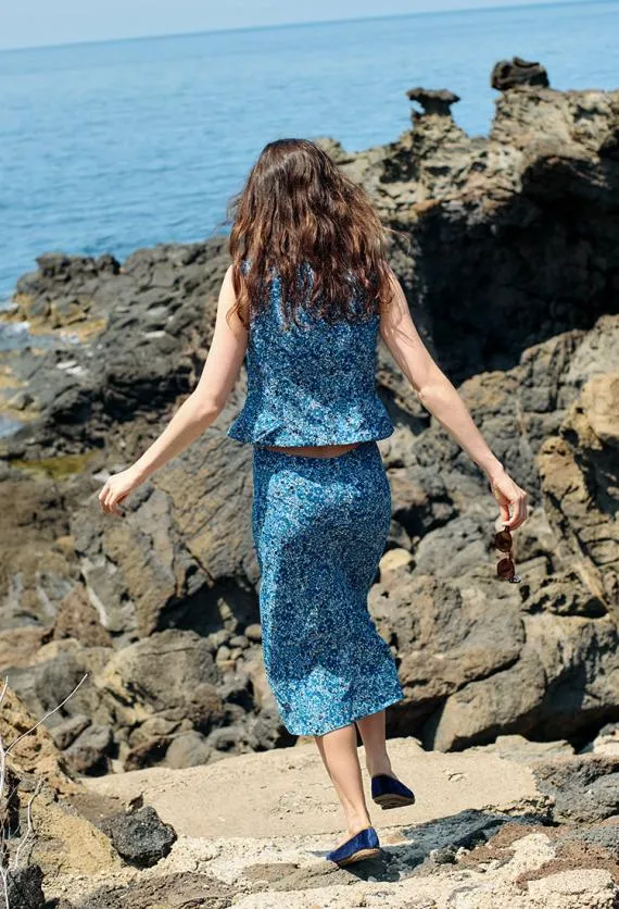 Ciao Lucia Sleeveless Tops Siboney Blue Printed Sleeveless Satin Top 8211 Women