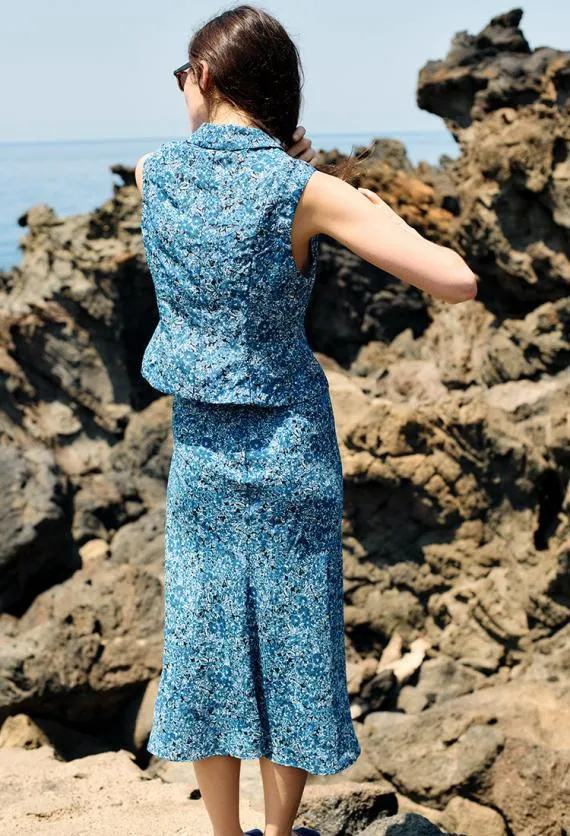 Ciao Lucia Sleeveless Tops Siboney Blue Printed Sleeveless Satin Top 8211 Women