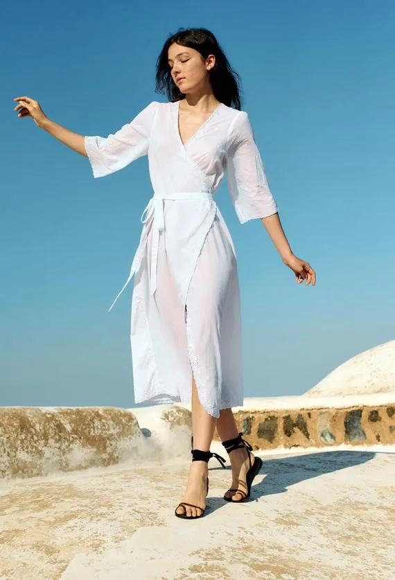 Ciao Lucia White Dresses Lilou White Cotton Wrap Midi Dress 8211 Women