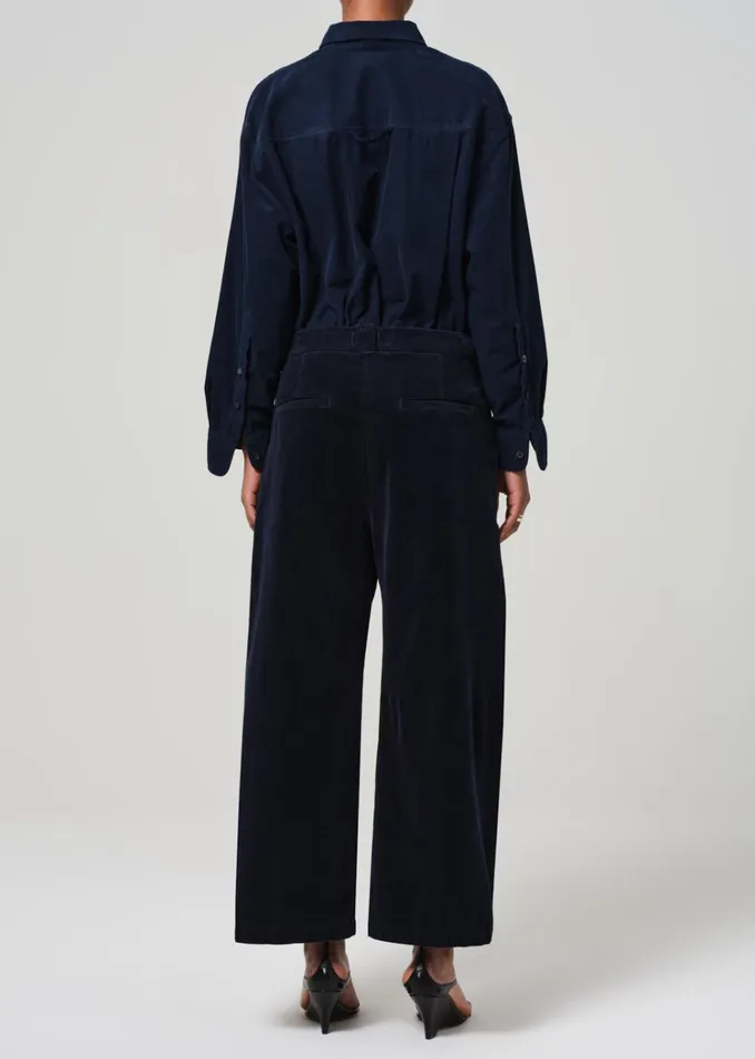 Citizens Of Humanity Cara Cropped Pleated Trouser Corduroy In Navy Women Pants
