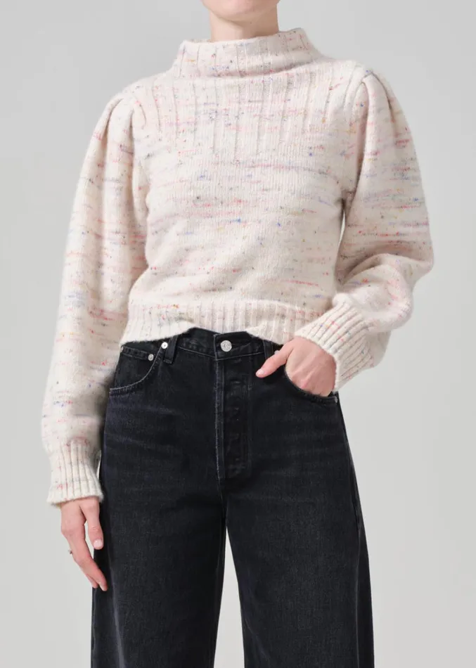 Citizens Of Humanity Claudia Turtleneck Puff Sleeve In Confetti Marl Women Tops