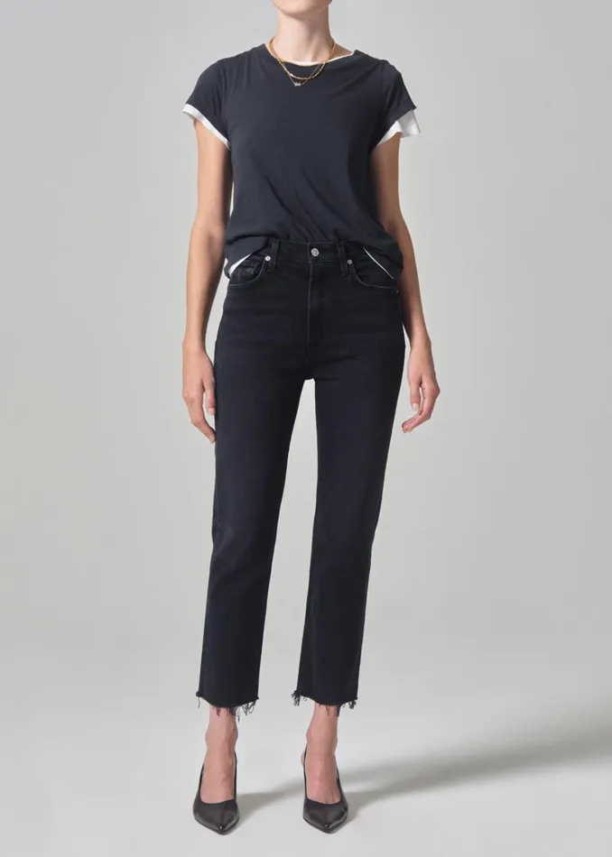 Citizens Of Humanity Daphne Crop High Rise Stovepipe In Peppercorn Women Jeans