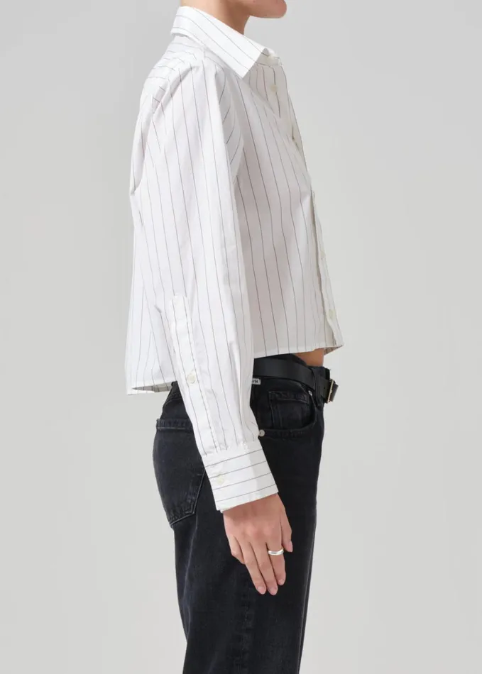 Citizens Of Humanity Fino Cropped Shirt In Clove Stripe Women Tops