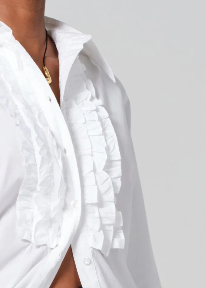 Citizens Of Humanity Ruffle Tuxedo Shirt In White Women Tops