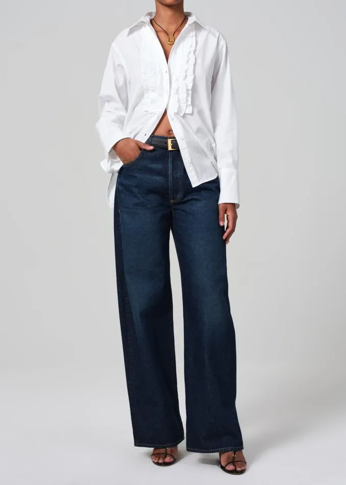 Citizens Of Humanity Ruffle Tuxedo Shirt In White Women Tops