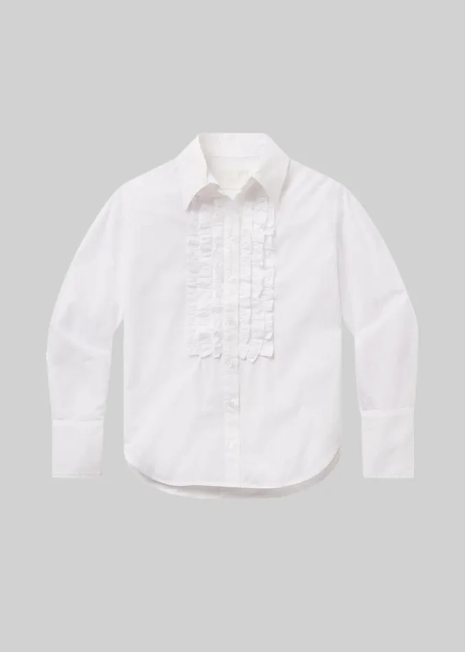 Citizens Of Humanity Ruffle Tuxedo Shirt In White Women Tops