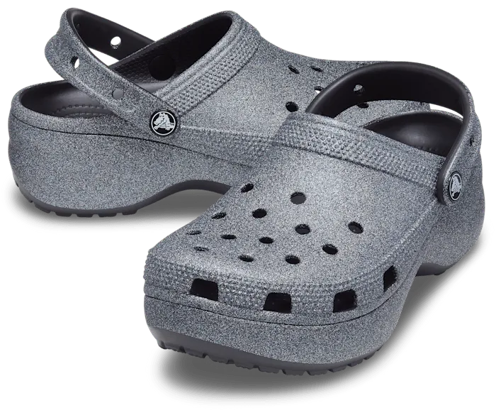 Classic Platform Glitter Clog Black Women Crocs Platforms 038 Wedges