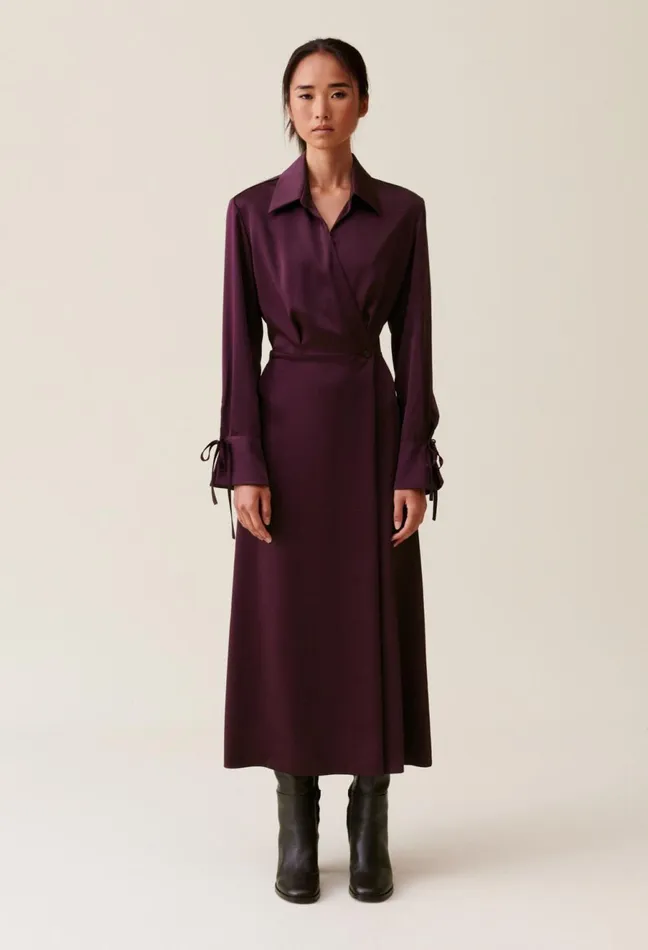 Claudie Pierlot Burgundy Crossover Maxi Dress Women Dresses Claudie Pierlot Burgundy Crossover Maxi Dress Women Dresses