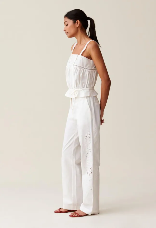 Claudie Pierlot Ecru StraightLeg Trousers Embroidery Women Jeans And Trousers Claudie Pierlot Ecru StraightLeg Trousers Embroidery Women Jeans And Trousers
