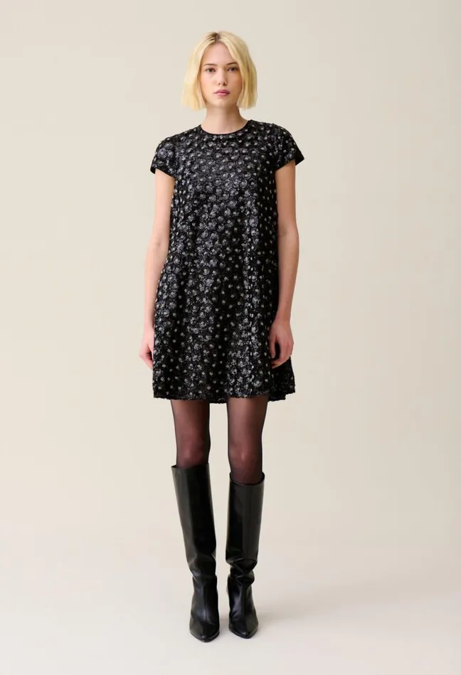 Claudie Pierlot Embroidered Babydoll Mini Dress Black Women Dresses Claudie Pierlot Embroidered Babydoll Mini Dress Black Women Dresses