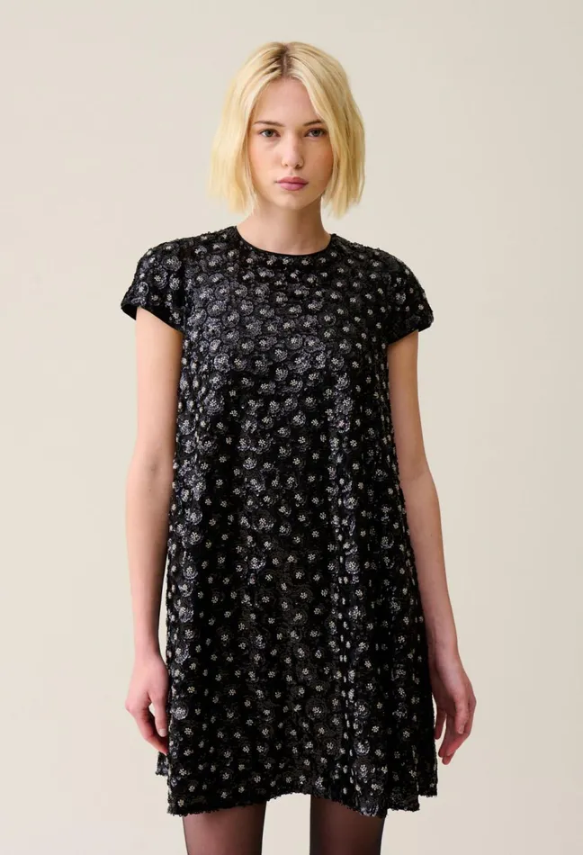 Claudie Pierlot Embroidered Babydoll Mini Dress Black Women Dresses Claudie Pierlot Embroidered Babydoll Mini Dress Black Women Dresses