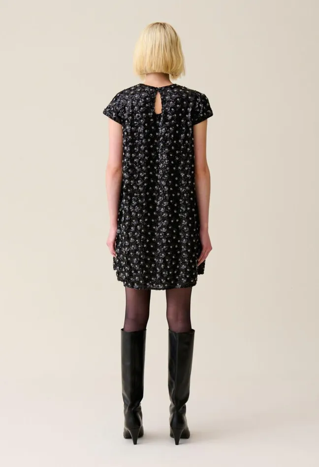 Claudie Pierlot Embroidered Babydoll Mini Dress Black Women Dresses Claudie Pierlot Embroidered Babydoll Mini Dress Black Women Dresses