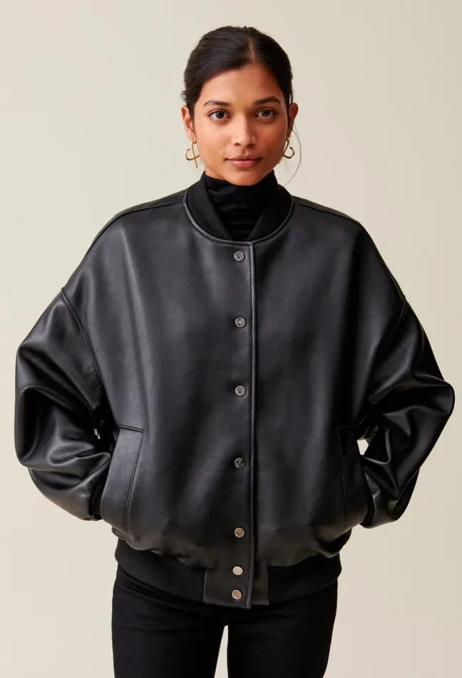 Claudie Pierlot Jean Toto Leather Bomber Black Women Jackets Claudie Pierlot Jean Toto Leather Bomber Black Women Jackets
