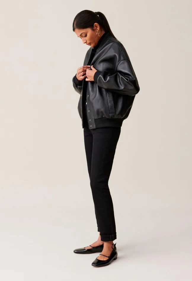 Claudie Pierlot Jean Toto Leather Bomber Black Women Jackets Claudie Pierlot Jean Toto Leather Bomber Black Women Jackets
