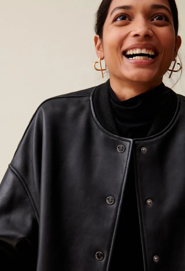 Claudie Pierlot Jean Toto Leather Bomber Black Women Jackets Claudie Pierlot Jean Toto Leather Bomber Black Women Jackets