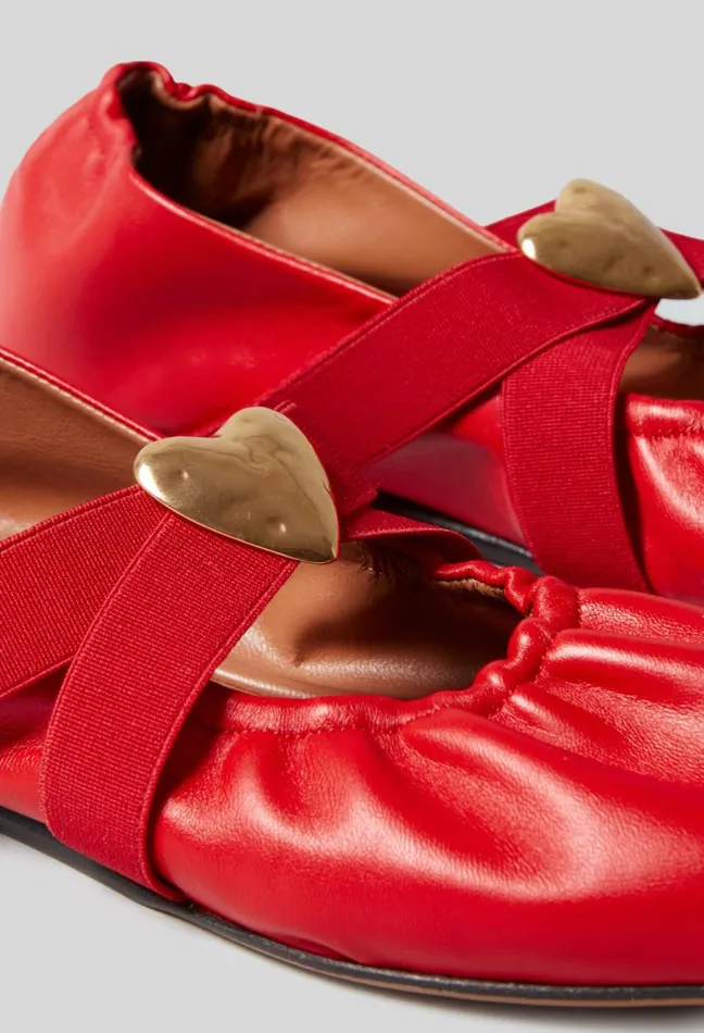 Claudie Pierlot Leather Ballet Flats With Heart Red Poppy Women Ballerinas