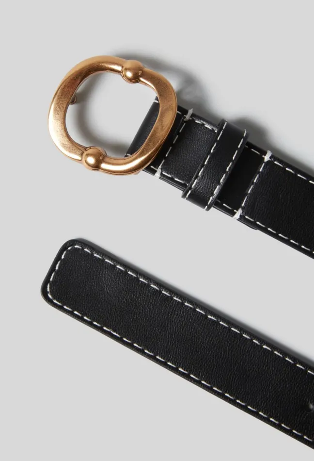 Claudie Pierlot Leather Belt Gold Buckle Black Women Belts