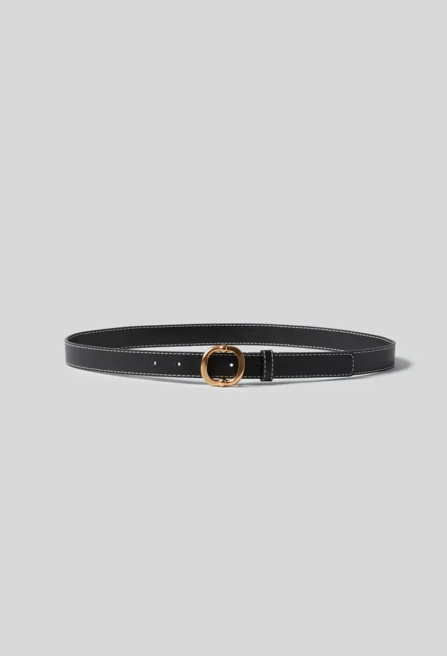 Claudie Pierlot Leather Belt Gold Buckle Black Women Belts