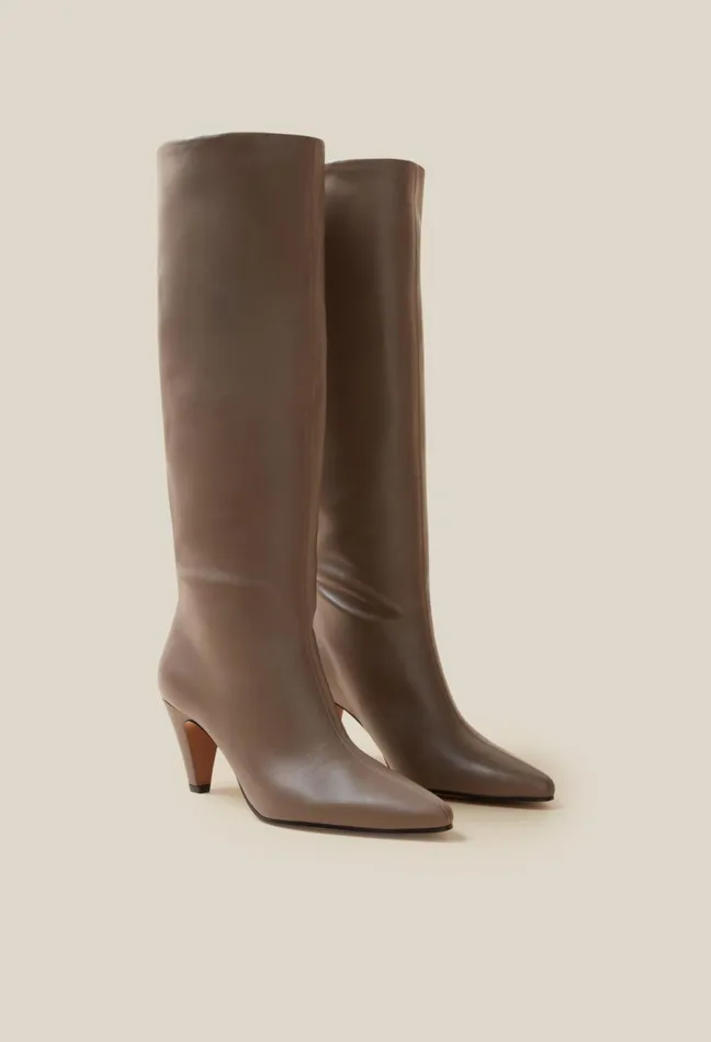 Claudie Pierlot Leather Heeled Boots Taupe Women Ankle Boots
