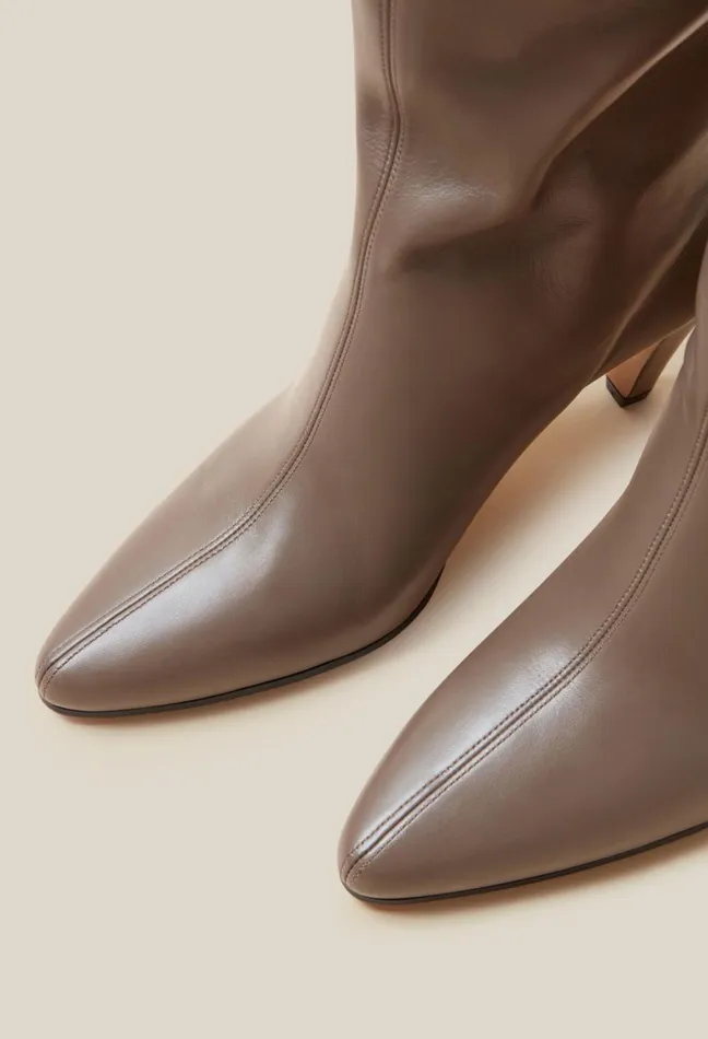 Claudie Pierlot Leather Heeled Boots Taupe Women Ankle Boots