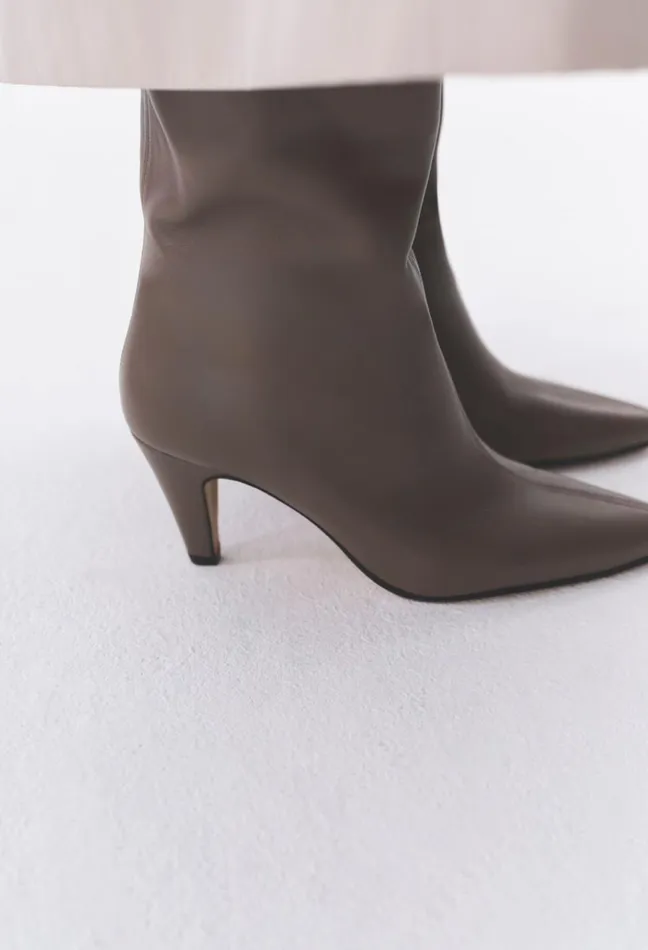 Claudie Pierlot Leather Heeled Boots Taupe Women Ankle Boots