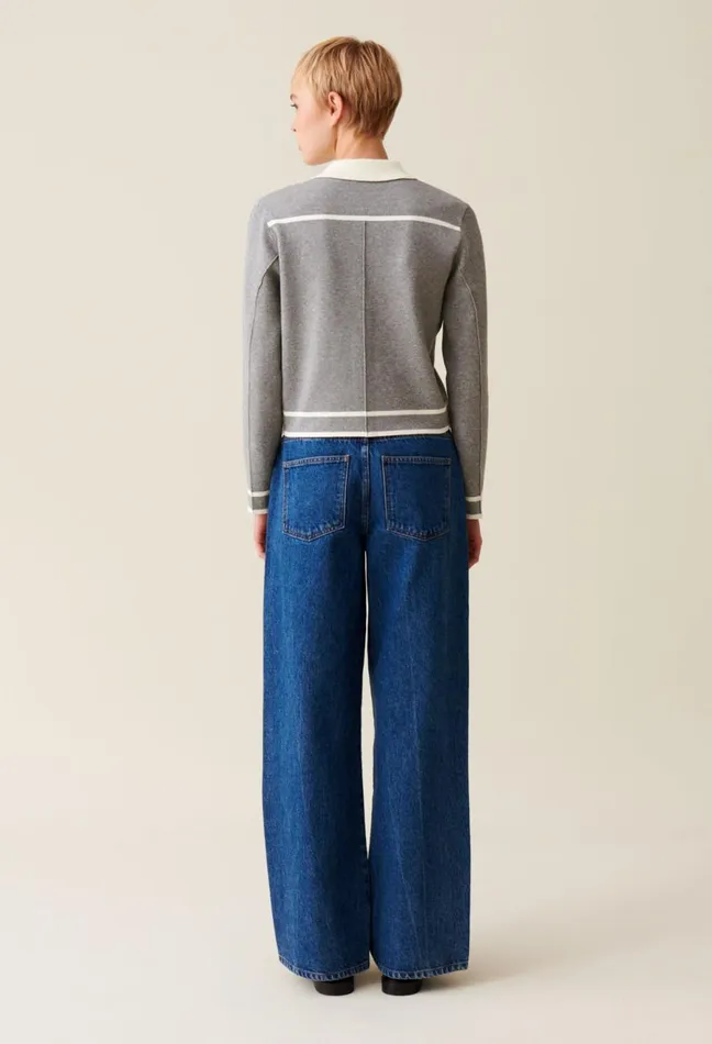 Claudie Pierlot Light Grey Collared Cardigan Dualcolor Women Knitwear And Cardigans Claudie Pierlot Light Grey Collared Cardigan Dualcolor Women Knitwear And Cardigans