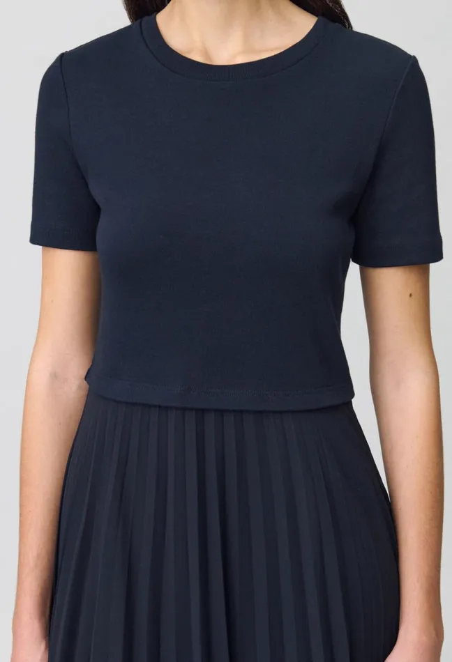 Claudie Pierlot Long DualFabric Teli Dress Navy Women Dresses