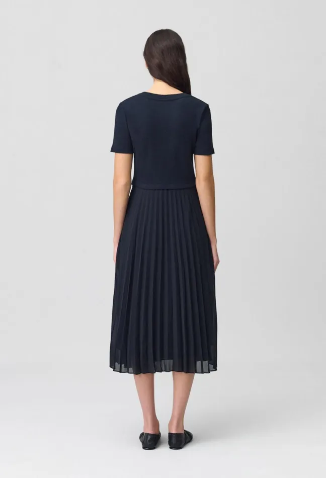 Claudie Pierlot Long DualFabric Teli Dress Navy Women Dresses