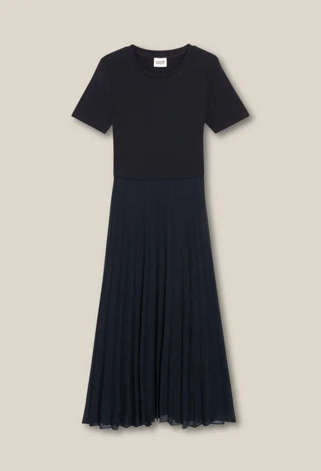 Claudie Pierlot Long DualFabric Teli Dress Navy Women Dresses