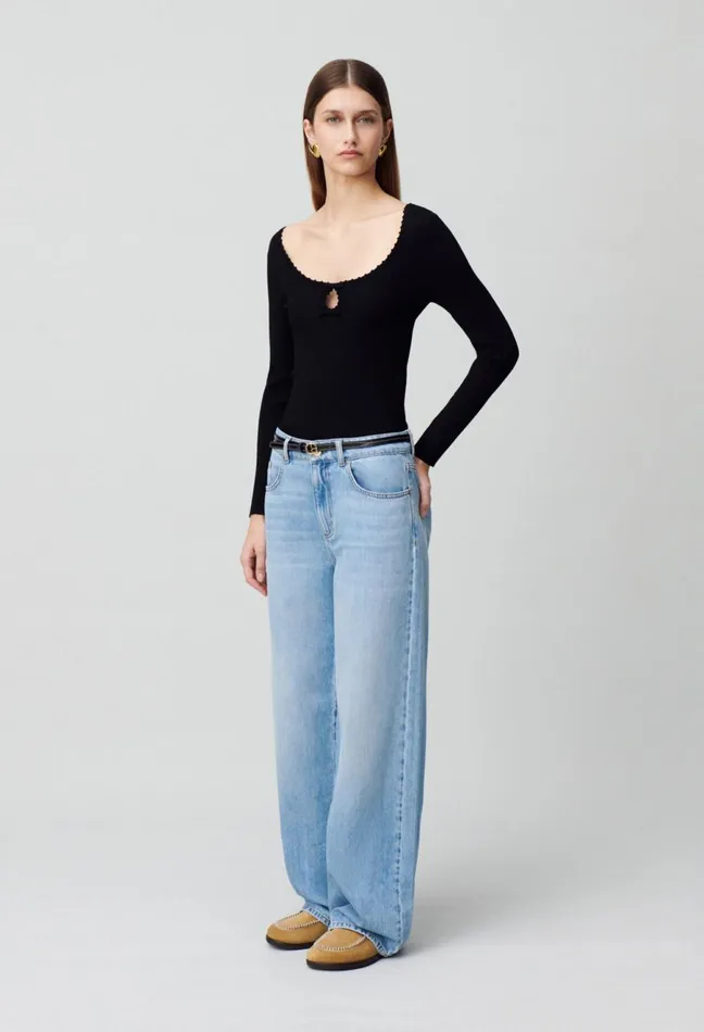 Claudie Pierlot Long Sleeve Fine Knit Top Black Women Knitwear And Cardigans