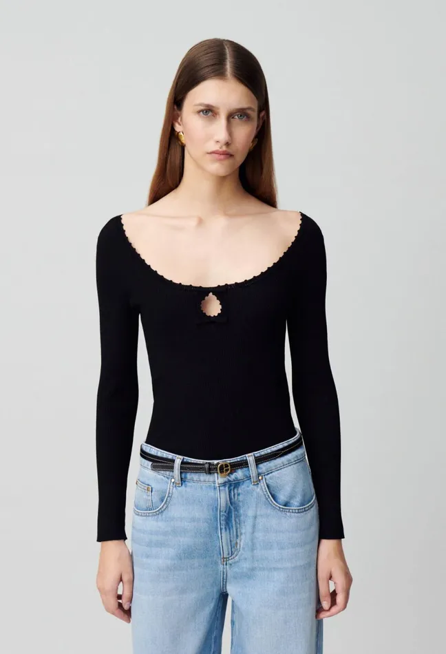 Claudie Pierlot Long Sleeve Fine Knit Top Black Women Knitwear And Cardigans Claudie Pierlot Long Sleeve Fine Knit Top Black Women Knitwear And Cardigans