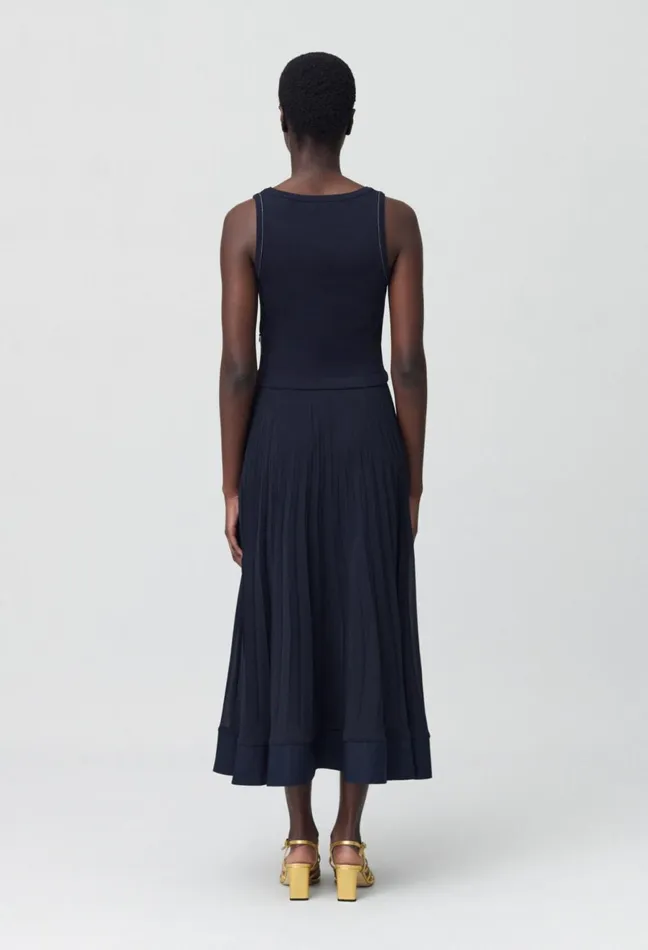 Claudie Pierlot Navy Blue Long Pleated Dress Deep Navy Women Dresses Claudie Pierlot Navy Blue Long Pleated Dress Deep Navy Women Dresses