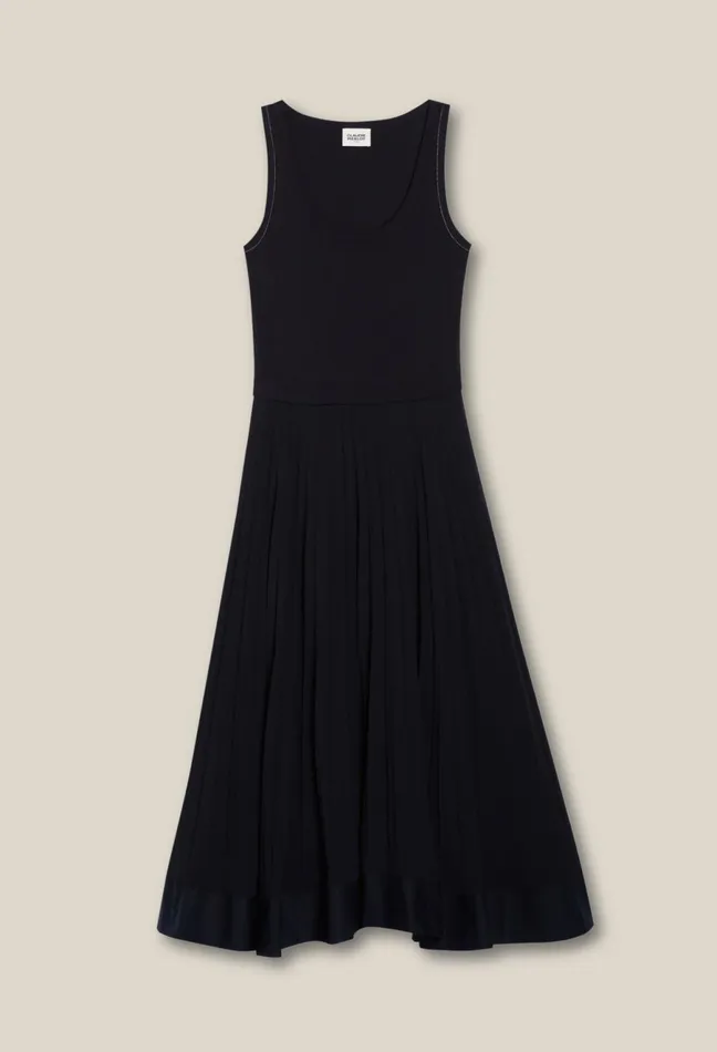 Claudie Pierlot Navy Blue Long Pleated Dress Deep Navy Women Dresses Claudie Pierlot Navy Blue Long Pleated Dress Deep Navy Women Dresses