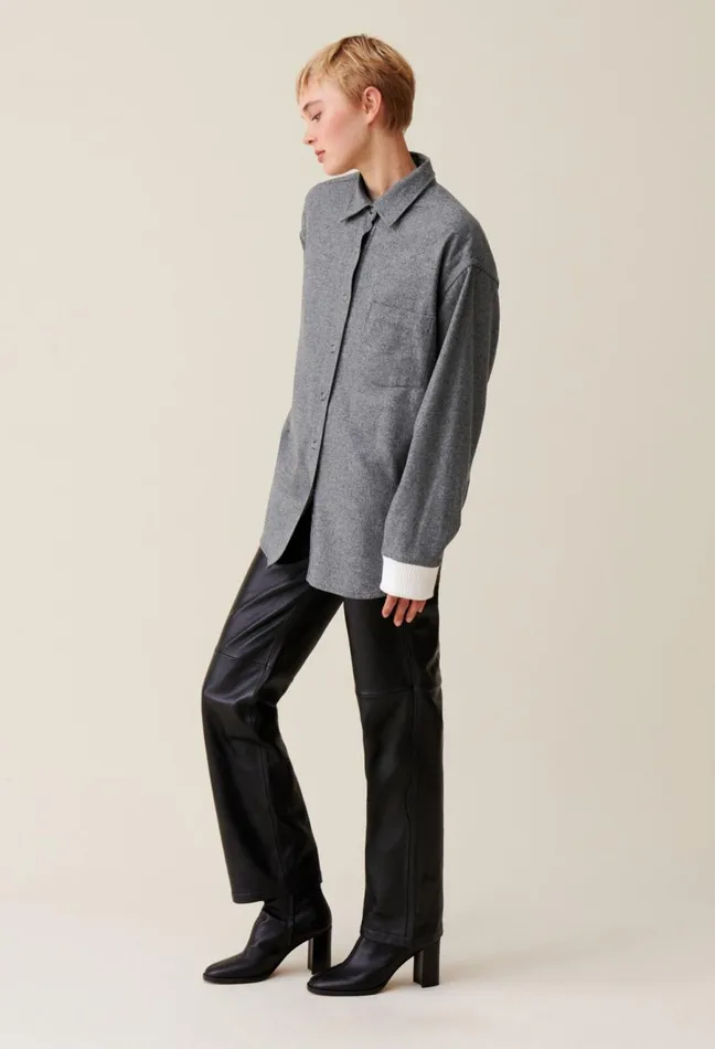 Claudie Pierlot Oversized Grey Shacket Gris Fonce Women Tops And Shirts Claudie Pierlot Oversized Grey Shacket Gris Fonce Women Tops And Shirts