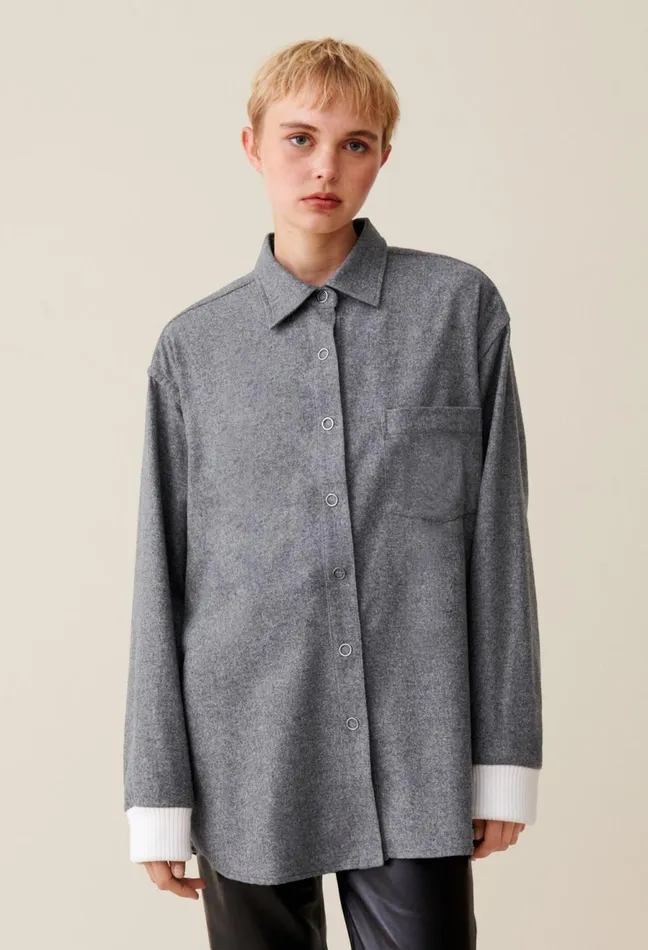 Claudie Pierlot Oversized Grey Shacket Gris Fonce Women Tops And Shirts Claudie Pierlot Oversized Grey Shacket Gris Fonce Women Tops And Shirts