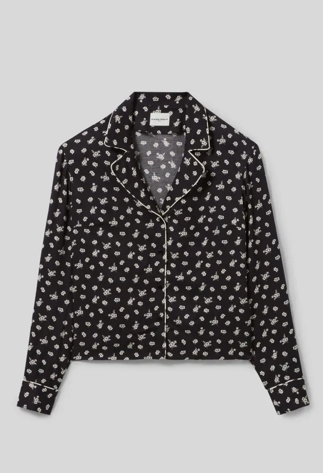 Claudie Pierlot Short Fluid Blouse Dark Print Women Tops And Shirts Claudie Pierlot Short Fluid Blouse Dark Print Women Tops And Shirts