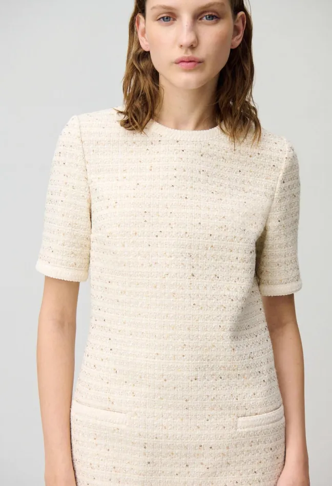 Claudie Pierlot Short Tweed Dress Ecru Women Dresses Claudie Pierlot Short Tweed Dress Ecru Women Dresses